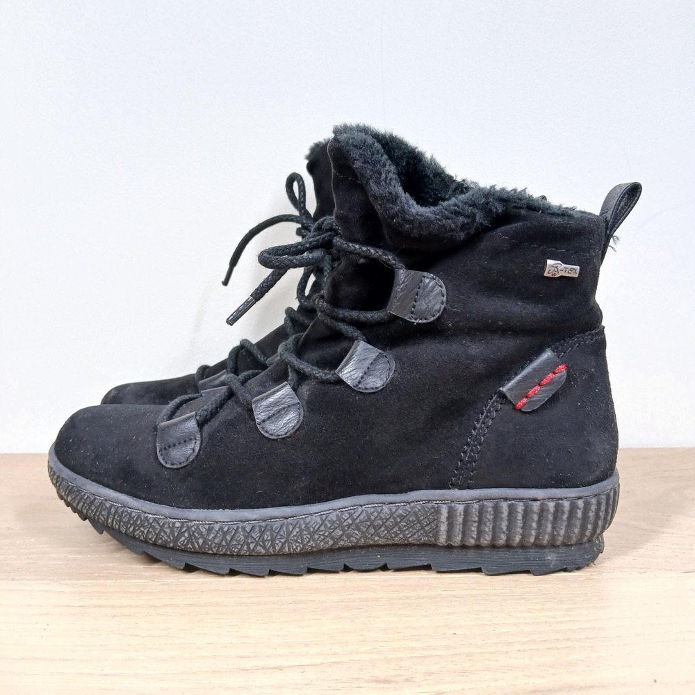 Spring Step Boots Womens 8 Black Suede Gore-Tex Ankle Winter Lace Up Winter